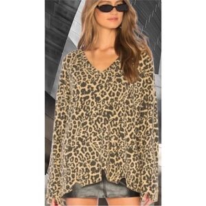 LNA torn effect animal leopard print sweater NEW